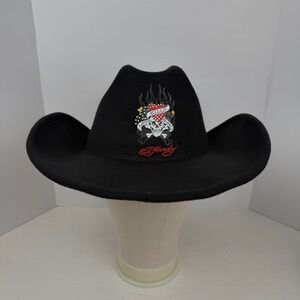 Ed Hardy Black Love Kills Slowly Rhinestone Cowboy Hat O/S